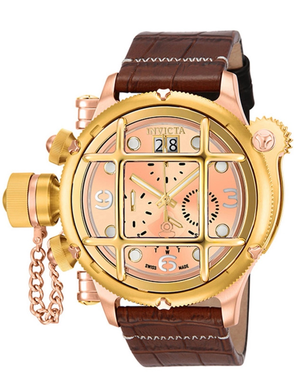 Invicta Russian Diver Chronograph Rose Gold Dial Men's Watch